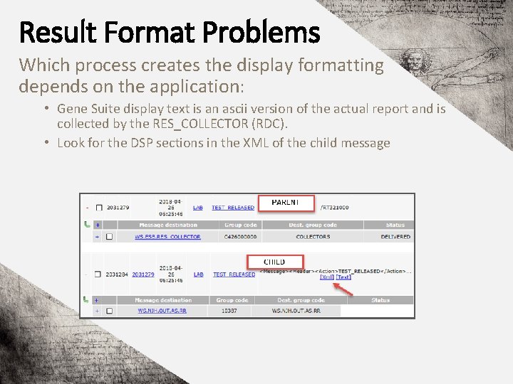 Result Format Problems Which process creates the display formatting depends on the application: •