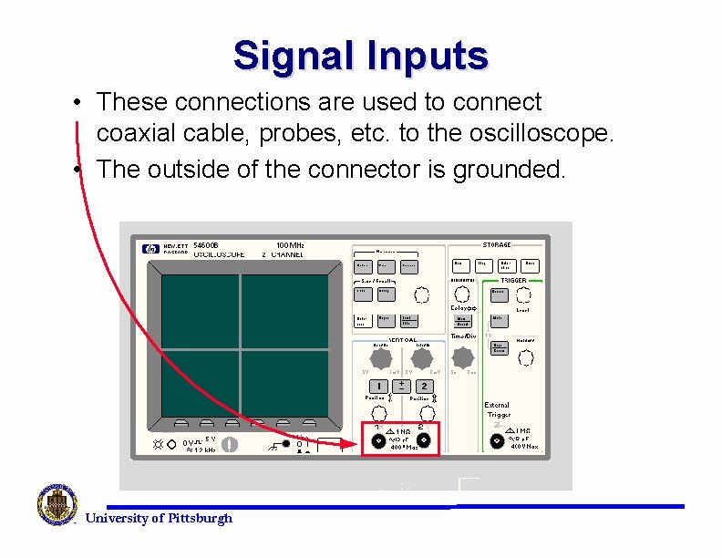 Signal Inputs • These connections are used to connect coaxial cable, probes, etc. to