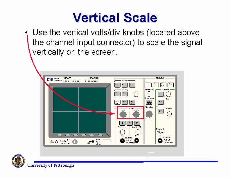 Vertical Scale • Use the vertical volts/div knobs (located above the channel input connector)