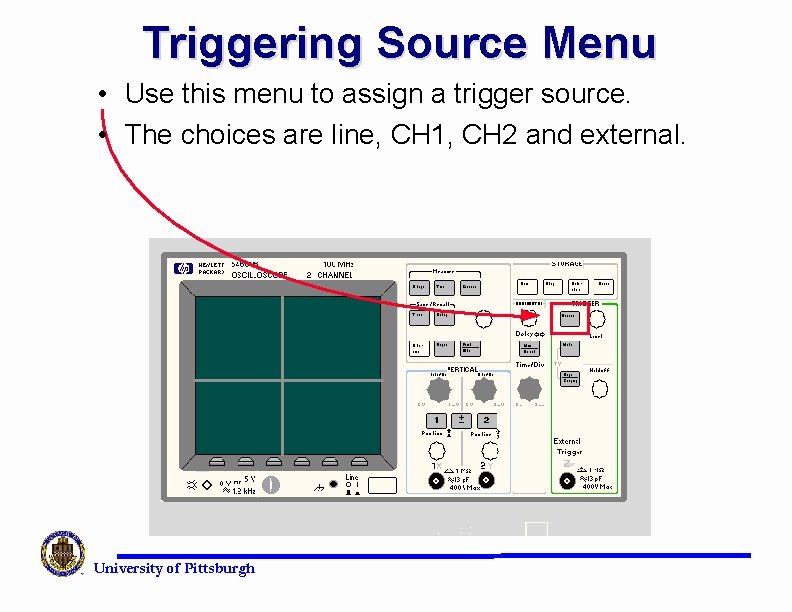 Triggering Source Menu • Use this menu to assign a trigger source. • The