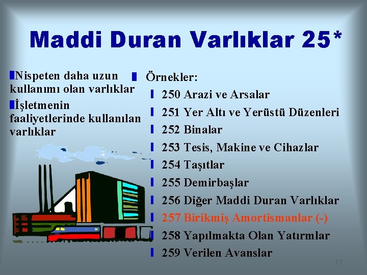 Maddi Duran Varlıklar 25* z. Nispeten daha uzun z kullanımı olan varlıklar zİşletmenin faaliyetlerinde