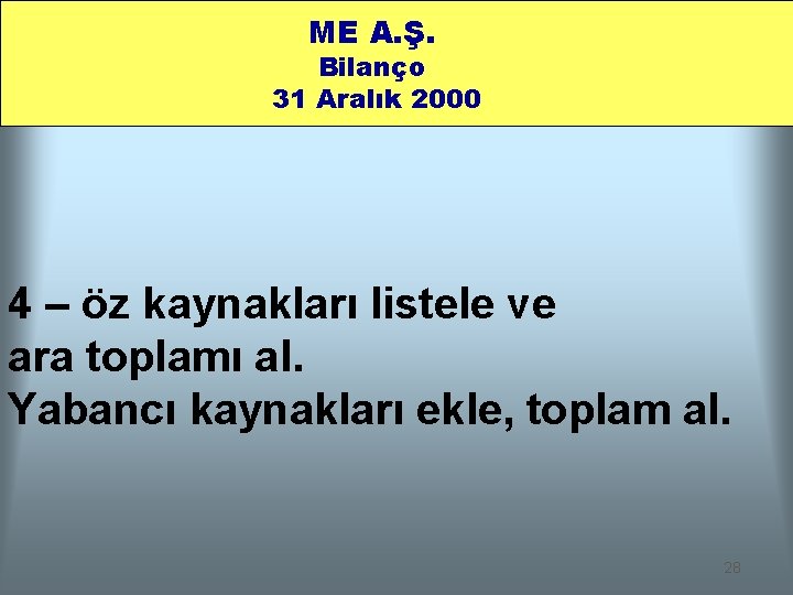 ME A. Ş. Bilanço 31 Aralık 2000 4 – öz kaynakları listele ve ara