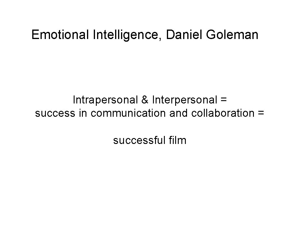 Emotional Intelligence, Daniel Goleman Intrapersonal & Interpersonal = success in communication and collaboration =