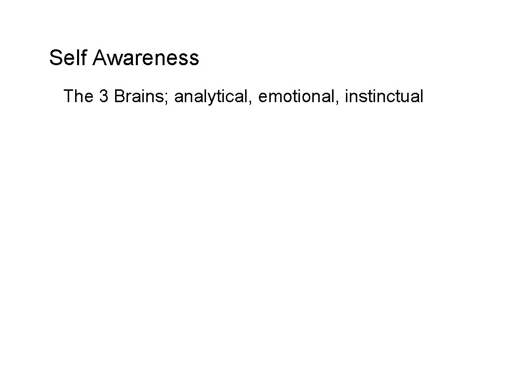 Self Awareness The 3 Brains; analytical, emotional, instinctual 