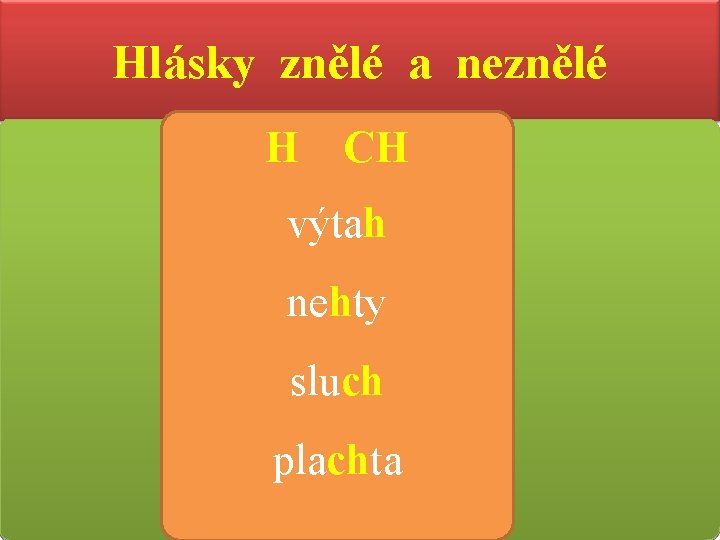 Hlásky znělé a neznělé H CH výtah nehty sluch plachta 