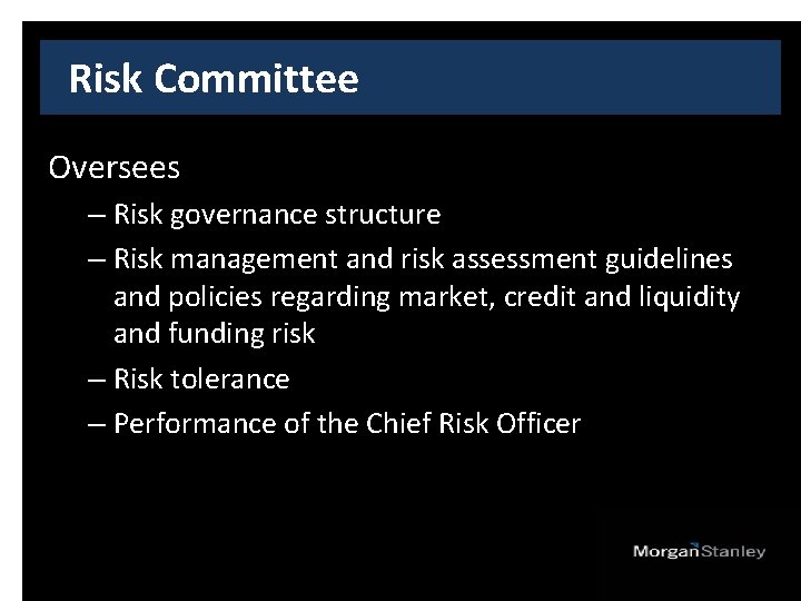Risk Committee Oversees – Risk governance structure – Risk management and risk assessment guidelines