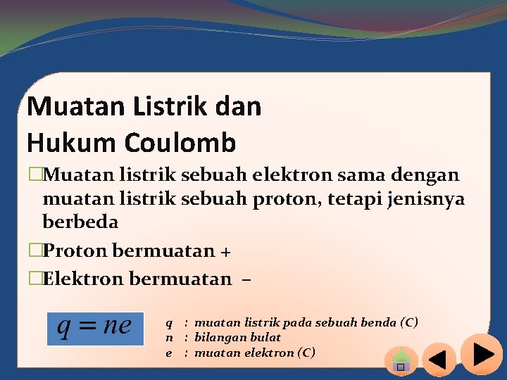 Muatan Listrik dan Hukum Coulomb �Muatan listrik sebuah elektron sama dengan muatan listrik sebuah