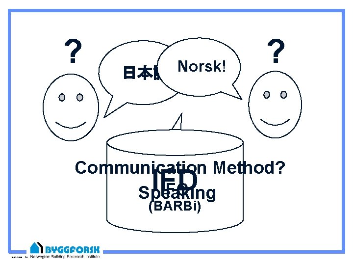 ? 日本語！Norsk! ? Communication Method? IFC Speaking English! IFD (BARBi) 10. 09. 2020 10