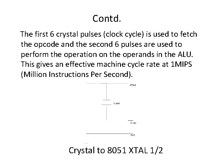 Contd. The first 6 crystal pulses (clock cycle) is used to fetch the opcode