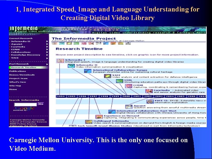 1, Integrated Speed, Image and Language Understanding for Creating Digital Video Library Carnegie Mellon