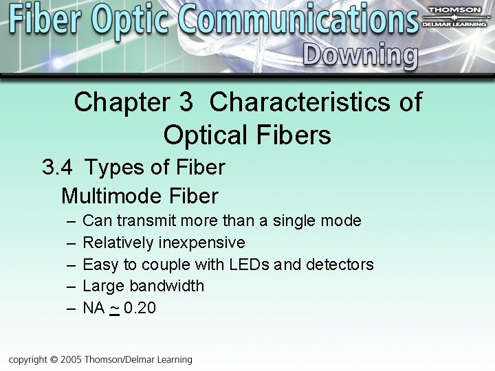 Chapter 3 Characteristics of Optical Fibers 3. 4 Types of Fiber Multimode Fiber –