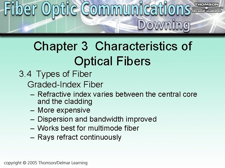 Chapter 3 Characteristics of Optical Fibers 3. 4 Types of Fiber Graded-Index Fiber –