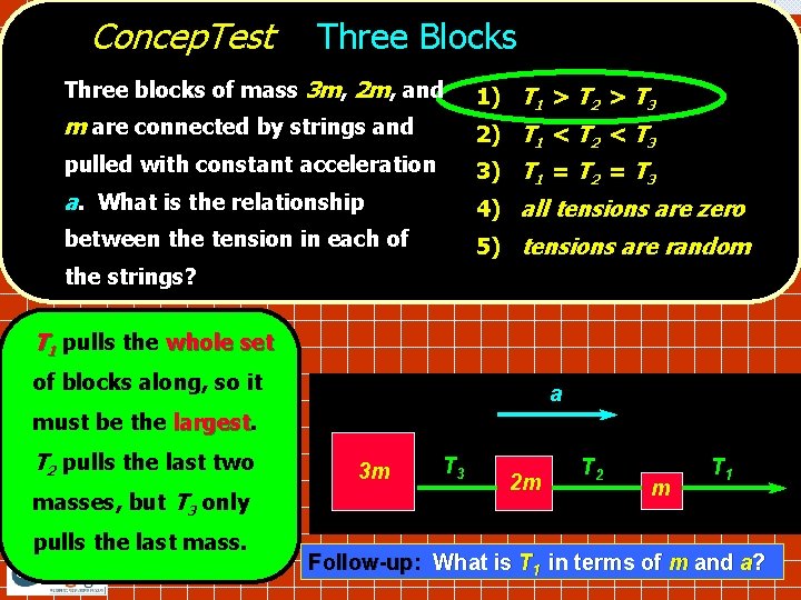 Concep. Test Three Blocks Three blocks of mass 3 m, 2 m, and m