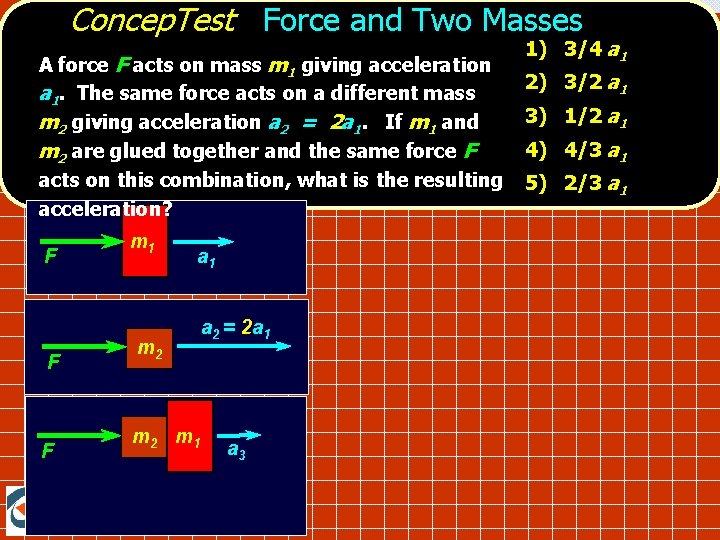 Concep. Test Force and Two Masses A force F acts on mass m 1