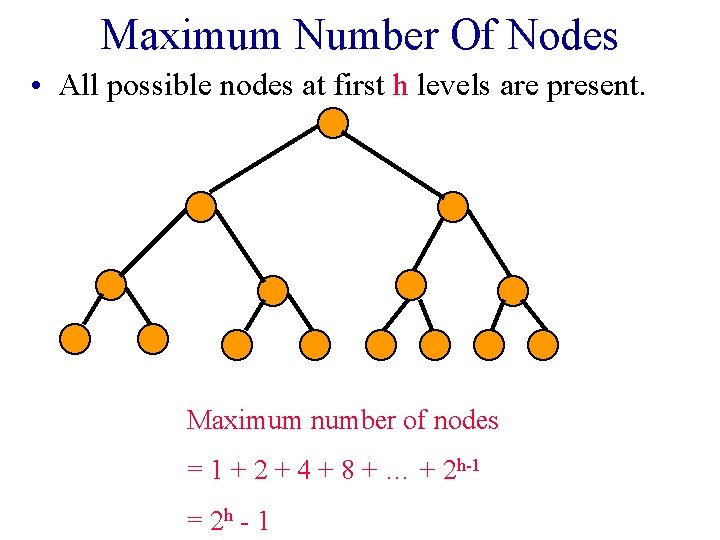 Maximum Number Of Nodes • All possible nodes at first h levels are present.
