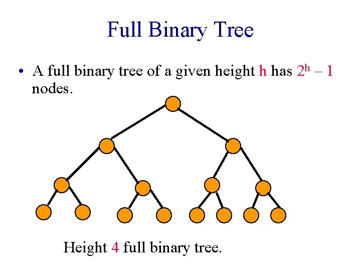 Full Binary Tree • A full binary tree of a given height h has