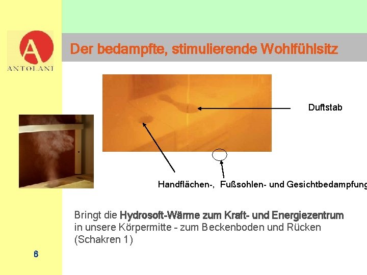 Der bedampfte, stimulierende Wohlfühlsitz Duftstab Handflächen-, Fußsohlen- und Gesichtbedampfung Bringt die Hydrosoft-Wärme zum Kraft-