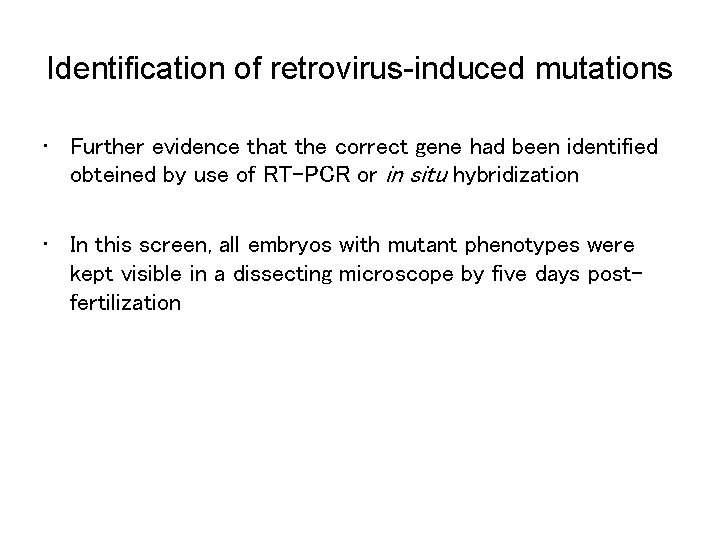 Identification of retrovirus-induced mutations • Further evidence that the correct gene had been identified