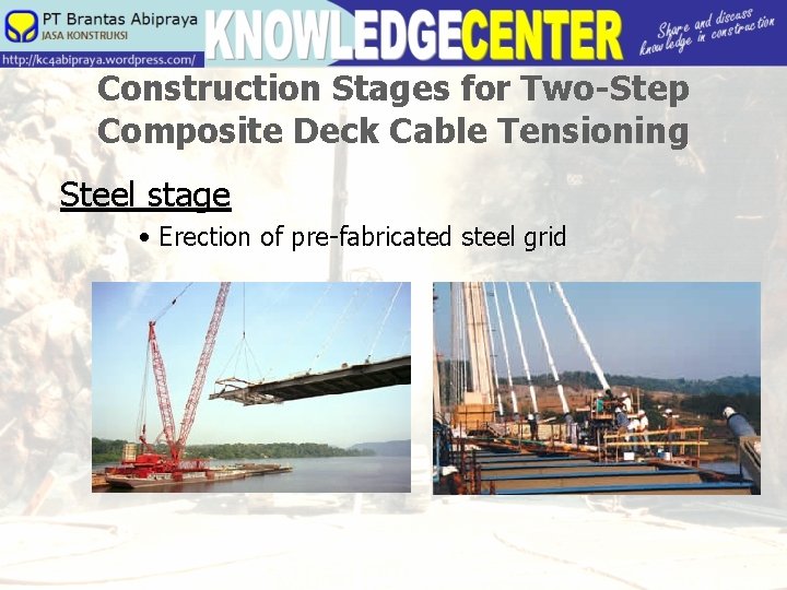 Construction Stages for Two-Step Composite Deck Cable Tensioning Steel stage • Erection of pre-fabricated