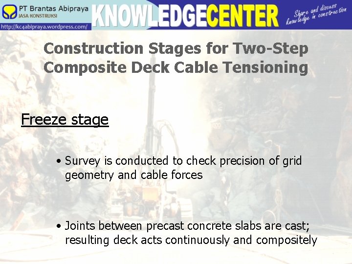Construction Stages for Two-Step Composite Deck Cable Tensioning Freeze stage • Survey is conducted