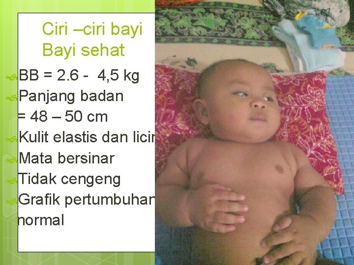 Ciri –ciri bayi Bayi sehat BB = 2. 6 - 4, 5 kg Panjang