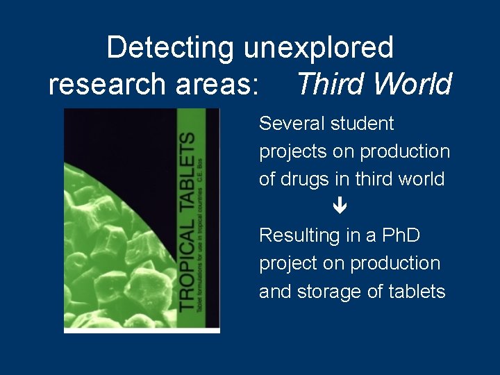 Detecting unexplored research areas: Third World Several student projects on production of drugs in