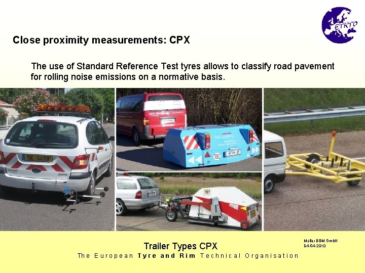 Close proximity measurements: CPX The use of Standard Reference Test tyres allows to classify