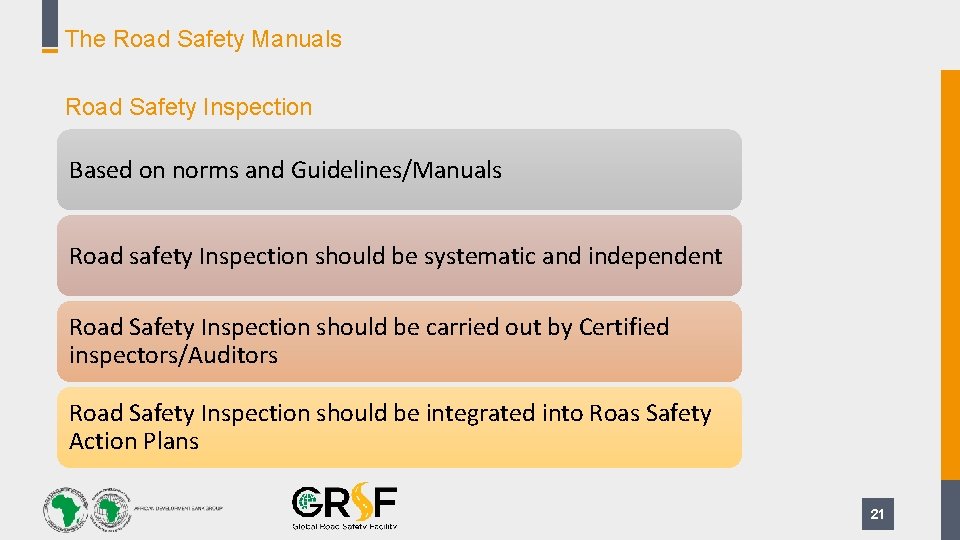 The Road Safety Manuals Road Safety Inspection Based on norms and Guidelines/Manuals Road safety