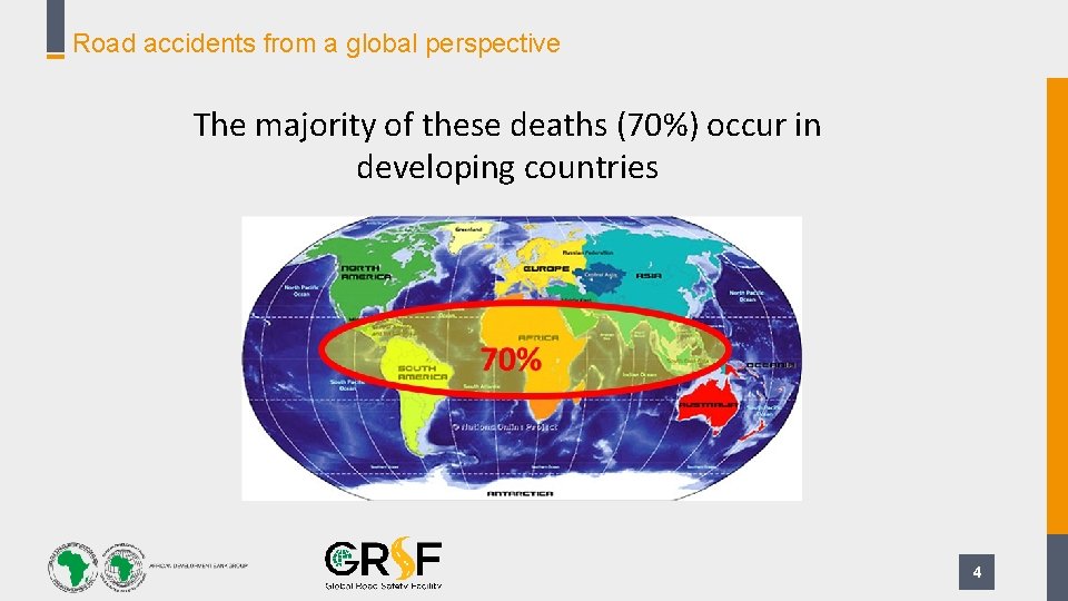 Road accidents from a global perspective The majority of these deaths (70%) occur in