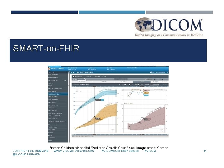 SMART-on-FHIR Boston Children’s Hospital “Pediatric Growth Chart” App. Image credit: Cerner COPYRIGHT DICOM® 2019