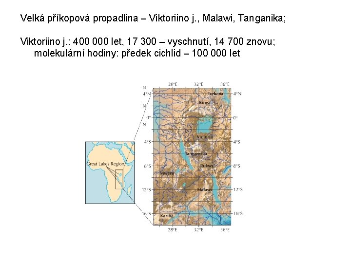 Velká příkopová propadlina – Viktoriino j. , Malawi, Tanganika; Viktoriino j. : 400 000
