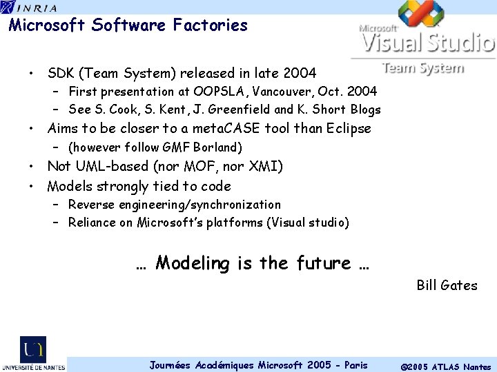 Microsoft Software Factories • SDK (Team System) released in late 2004 – First presentation