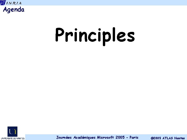 Agenda Principles Journées Académiques Microsoft 2005 - Paris © 2005 ATLAS Nantes 