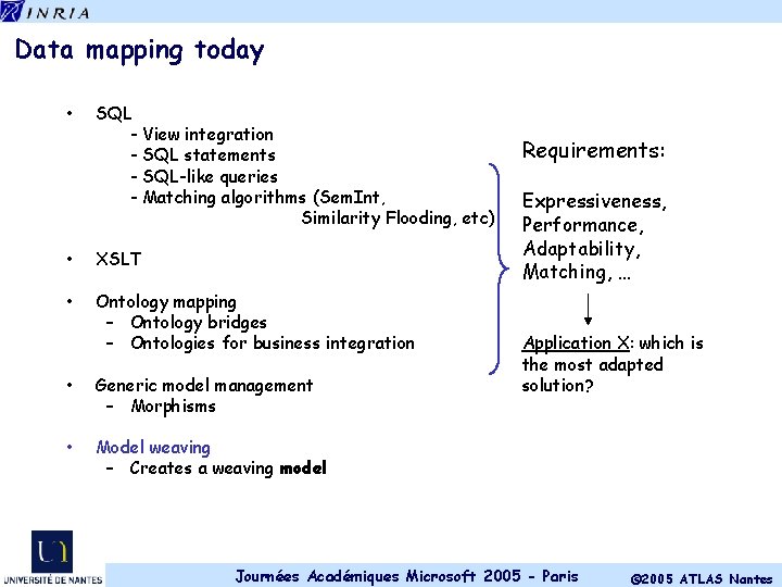 Data mapping today • SQL - View integration - SQL statements - SQL-like queries