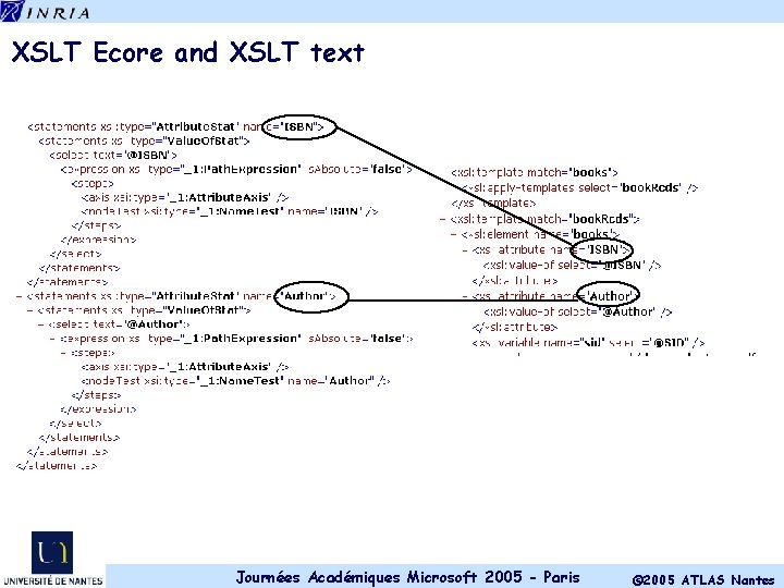 XSLT Ecore and XSLT text Journées Académiques Microsoft 2005 - Paris © 2005 ATLAS