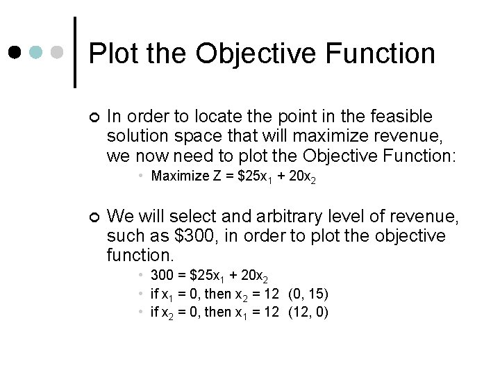 Plot the Objective Function ¢ In order to locate the point in the feasible