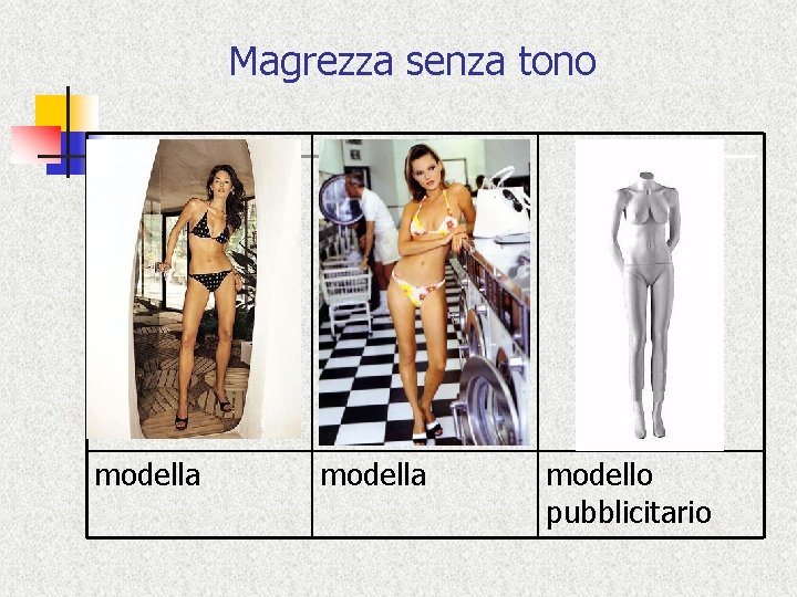 Magrezza senza tono modella modello pubblicitario 