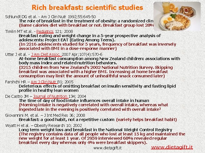 Rich breakfast: scientific studies Schlundt DG et al. - Am J Clin Nutr 1992;