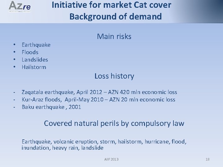 Initiative for market Cat cover Background of demand • • - Earthquake Floods Landslides