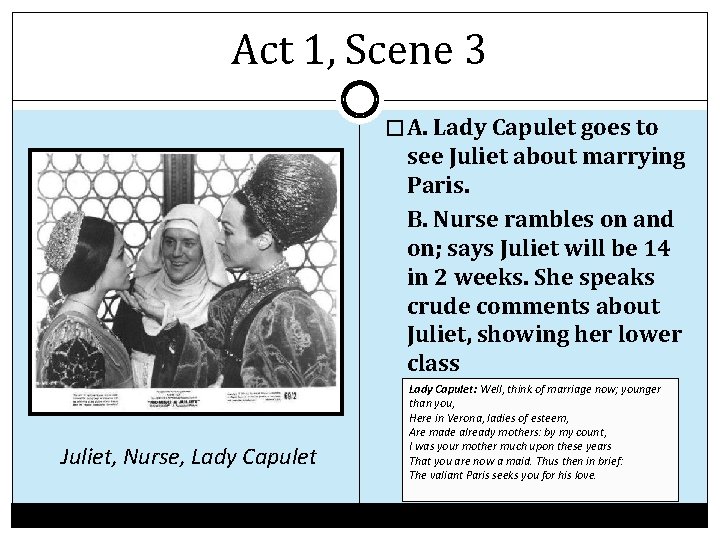 Act 1, Scene 3 � A. Lady Capulet goes to see Juliet about marrying