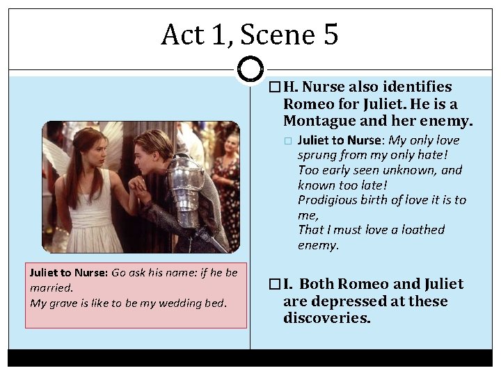 Act 1, Scene 5 � H. Nurse also identifies Romeo for Juliet. He is