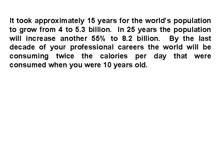 It took approximately 15 years for the world’s population to grow from 4 to