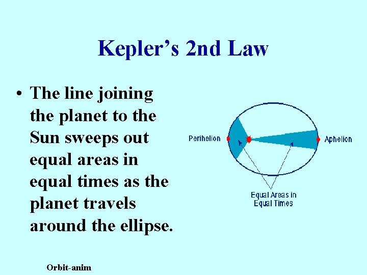 Kepler’s 2 nd Law • The line joining the planet to the Sun sweeps