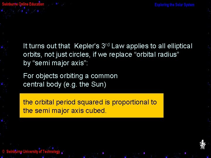It turns out that Kepler’s 3 rd Law applies to all elliptical orbits, not