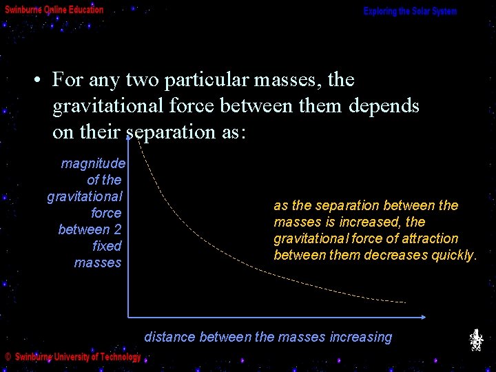  • For any two particular masses, the gravitational force between them depends on