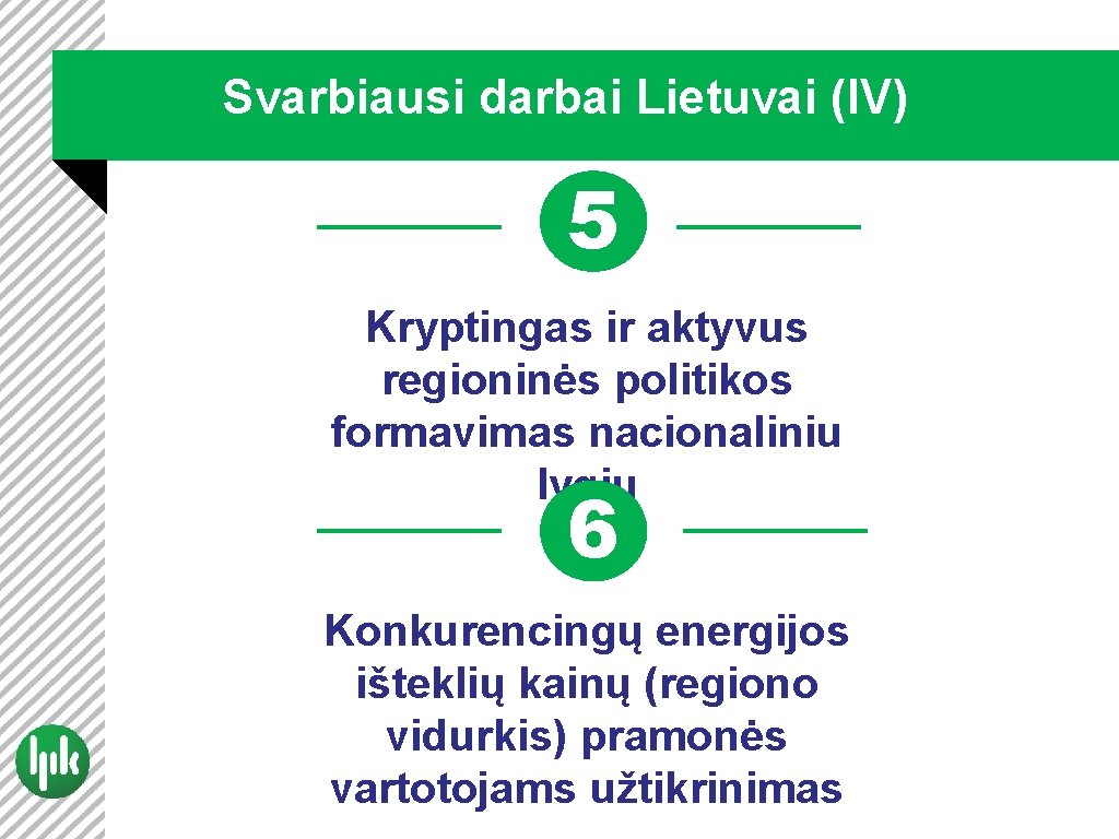 Svarbiausi darbai Lietuvai (IV) 5 Kryptingas ir aktyvus regioninės politikos formavimas nacionaliniu lygiu 6