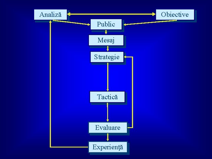 Analiză Obiective Public Mesaj Strategie Tactică Evaluare Experienţă 