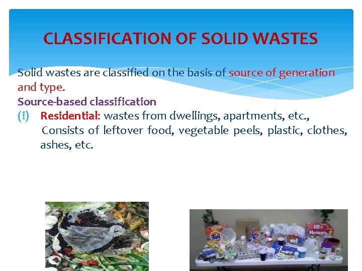 CLASSIFICATION OF SOLID WASTES Solid wastes are classified on the basis of source of
