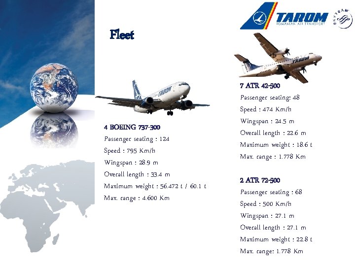 Fleet 4 BOEING 737 -300 Passenger seating : 124 Speed : 795 Km/h Wingspan
