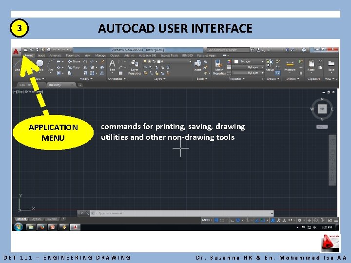 AUTOCAD USER INTERFACE 3 APPLICATION MENU commands for printing, saving, drawing utilities and other